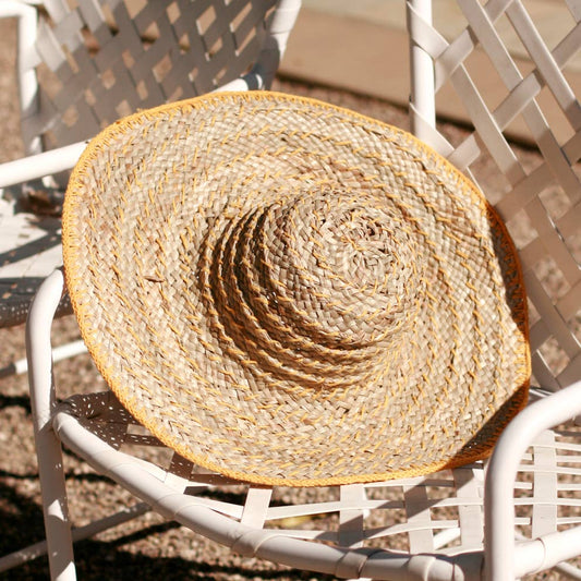 Balinese Pecatu Wide Round Straw Hat in Yellow