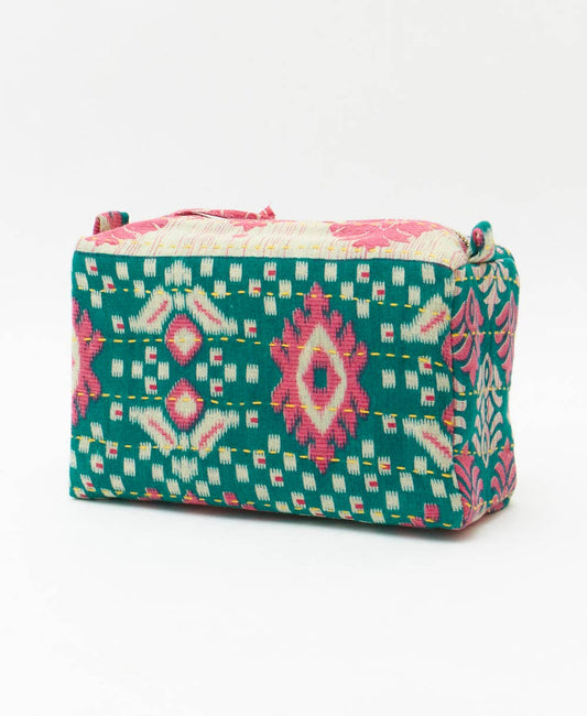 Kantha Medium Toiletry Bag in Green and Pink Fleur