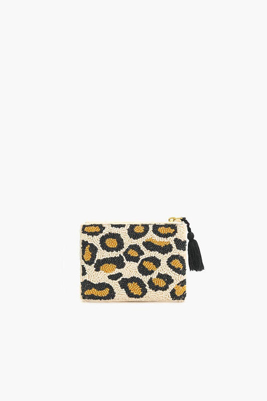 Leopard wallet with tassel on a white background
