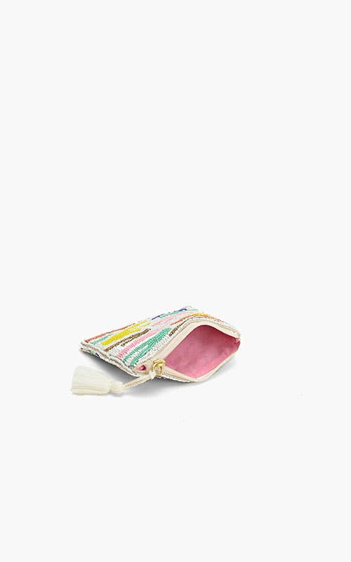 Small pouch with colorful design on a white background