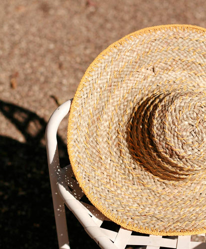 Sombrero de paja redondo ancho Pecatu balinés amarillo: Amarillo