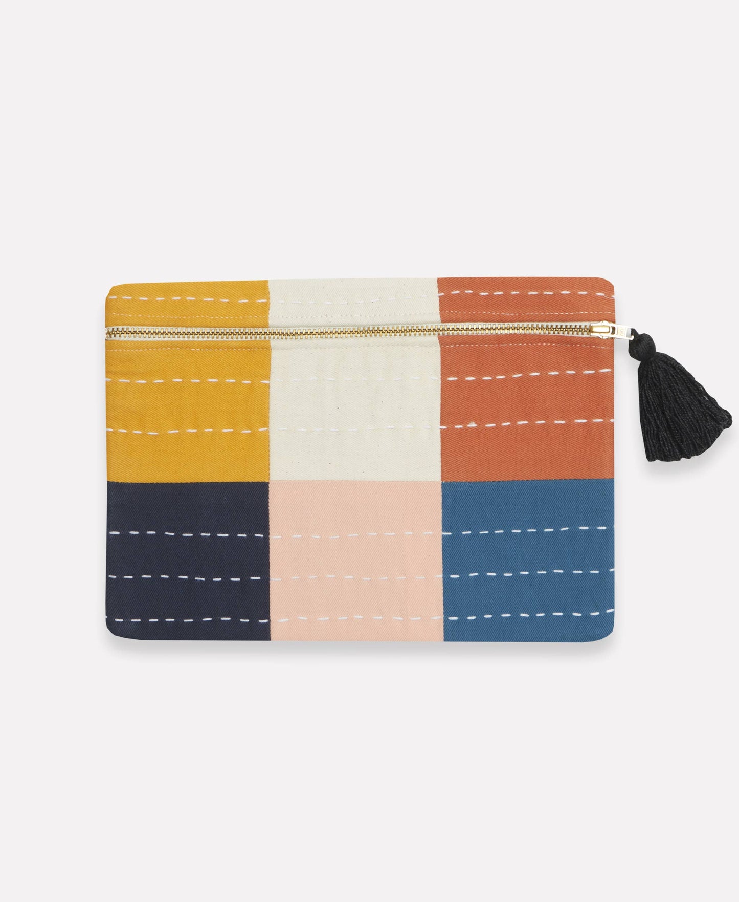 Colorful pouch with a zipper and tassel on a white background