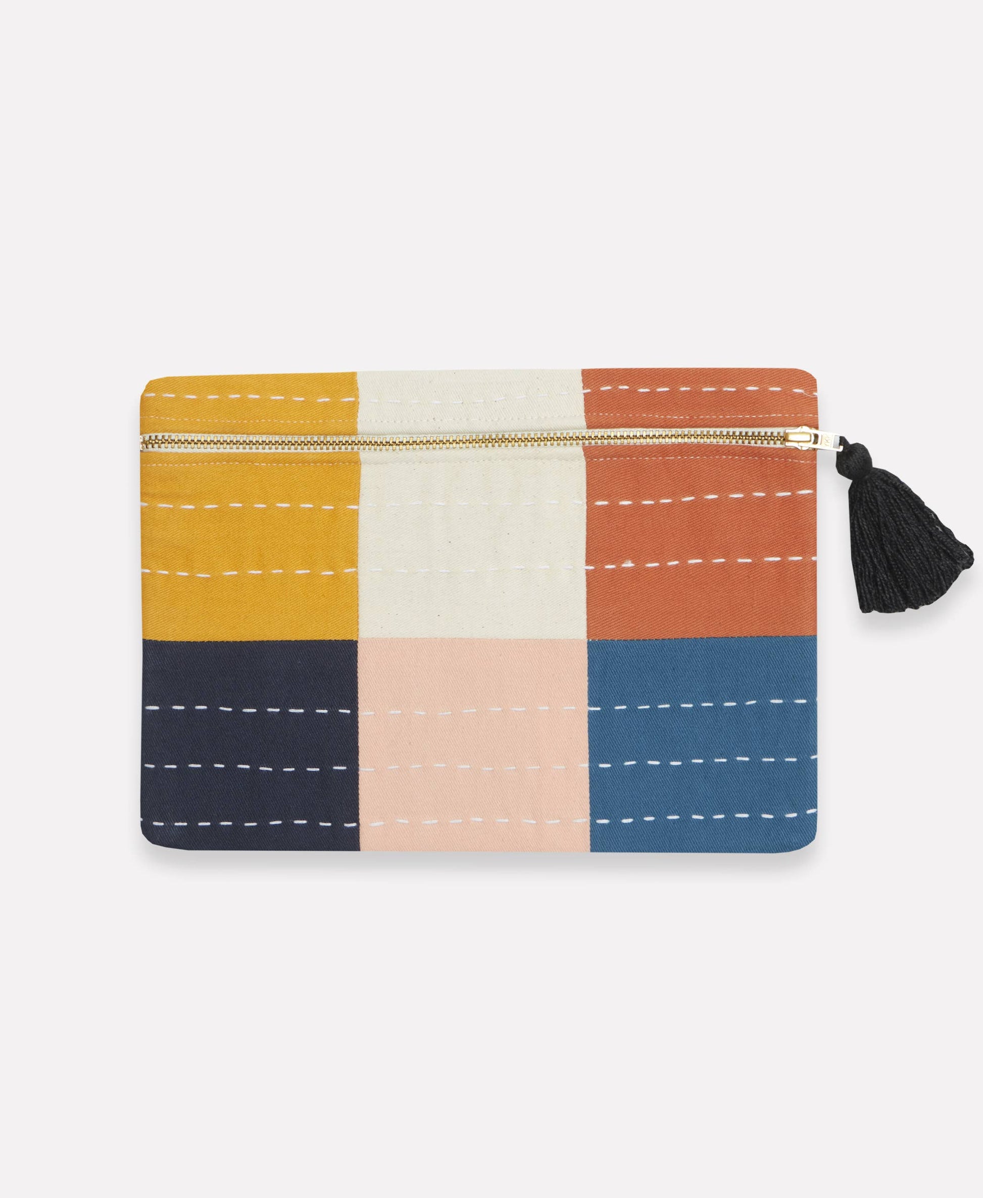 Colorful pouch with a zipper and tassel on a white background