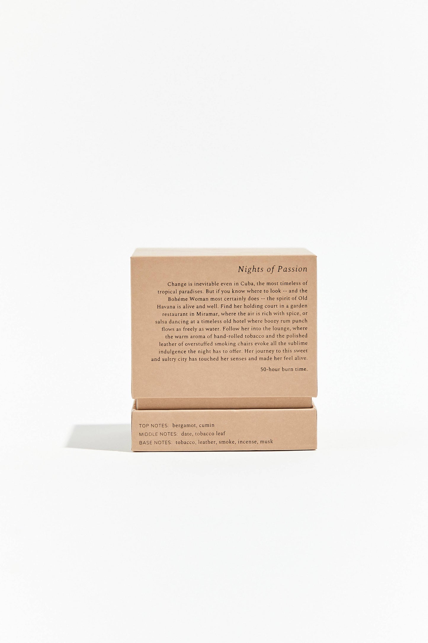 Cardboard candle box with a white product on a light beige background