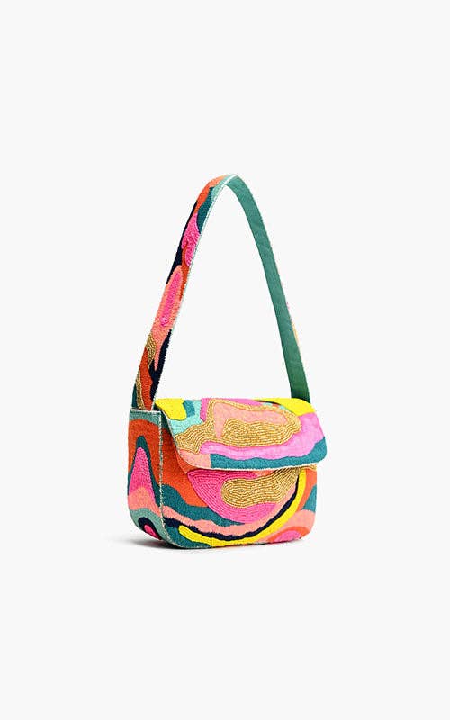 Colorful handbag with a pattern on a white background