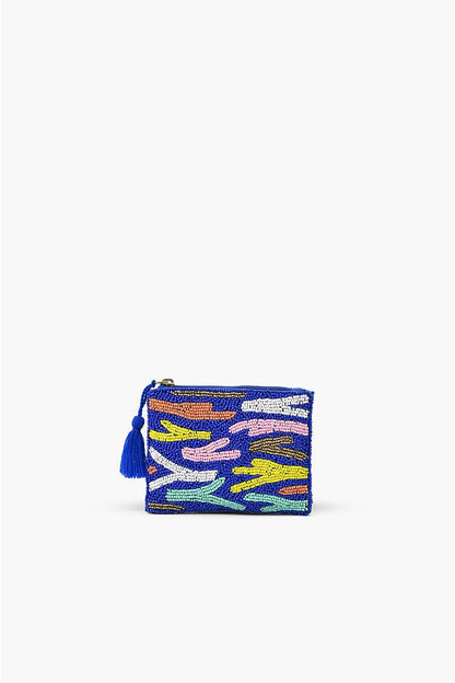 Small pouch with colorful abstract design on a white background