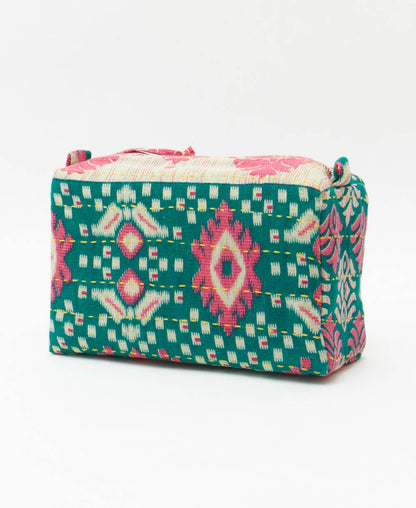 Kantha Medium Toiletry Bag in Green and Pink Fleur