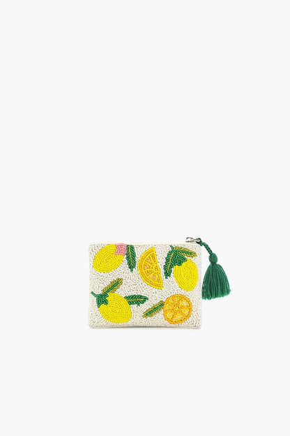 Wallet with lemon design on a white background