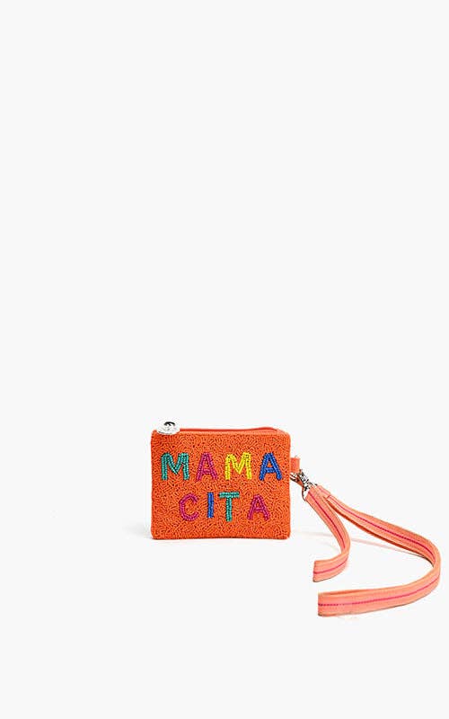Small orange pouch with 'MAMACITA' text on a white background