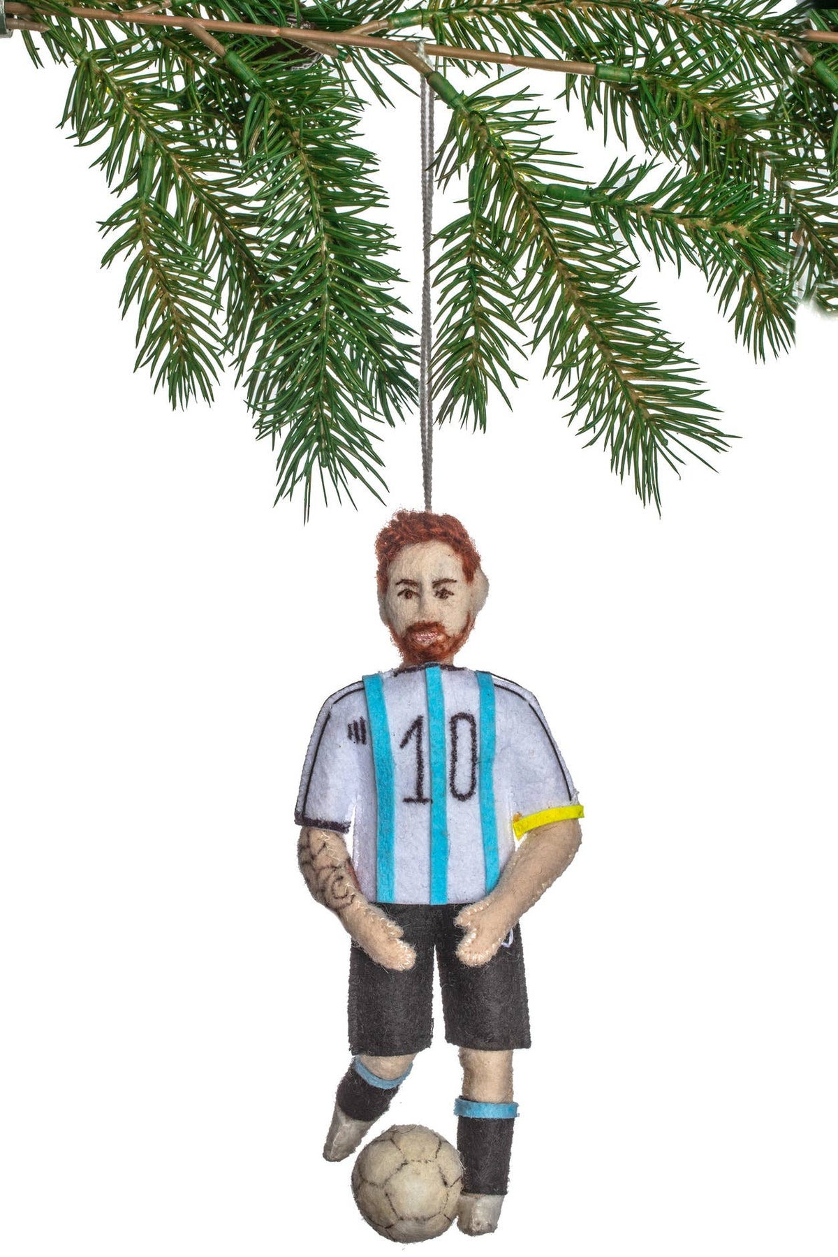 Soccer player ornament with number 10 on a white background