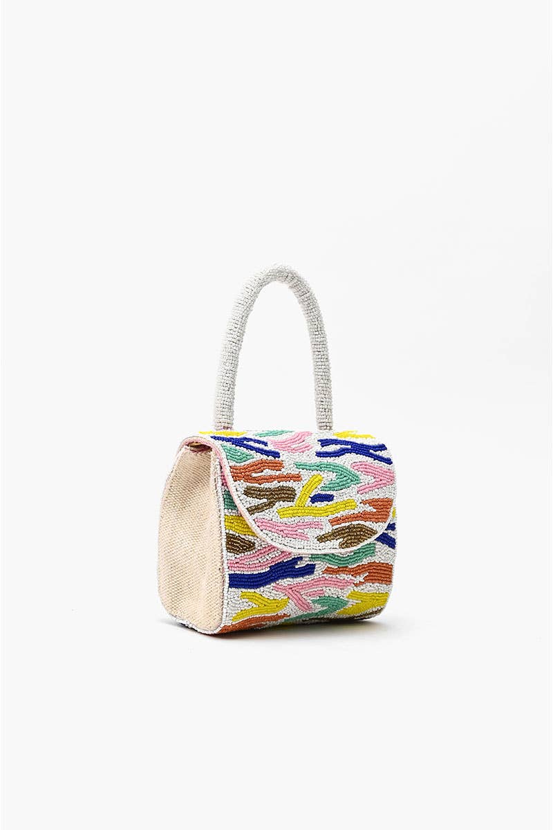 Colorful handbag with a pattern on a white background