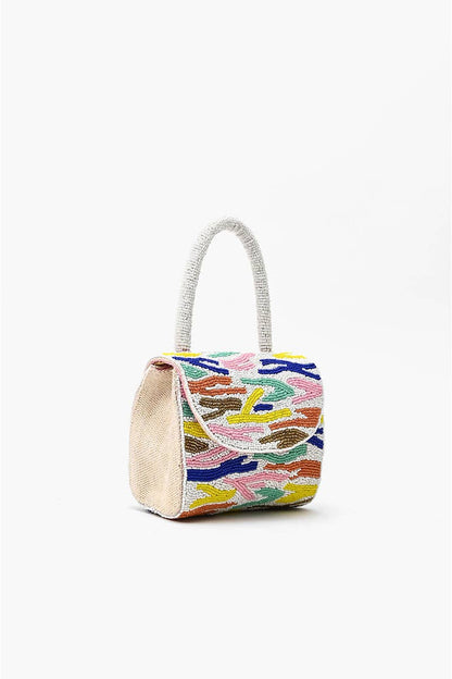 Colorful handbag with a pattern on a white background