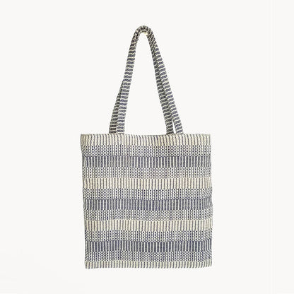 Striped tote bag with a pattern on a white background